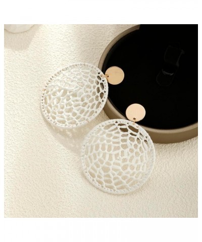 Statement Raffia Round Earrings, Handwoven Dream Catcher Earrings for Women Bohemian Jewelry Gift White $7.79 Earrings