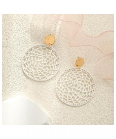 Statement Raffia Round Earrings, Handwoven Dream Catcher Earrings for Women Bohemian Jewelry Gift White $7.79 Earrings