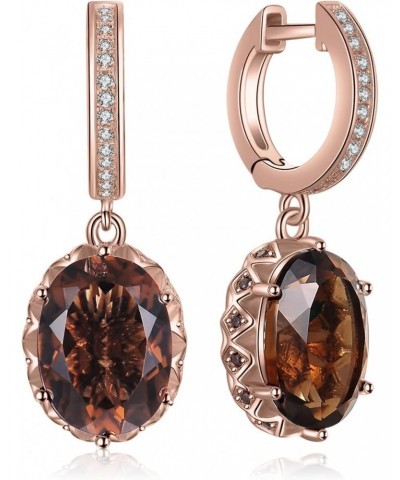 Huge 7.2ct Oval Shape Natural Smoky Quartz Dangle Drop Earrings for Women, 14K Rose Gold Plated 925 Sterling Silver Huggie Ho...