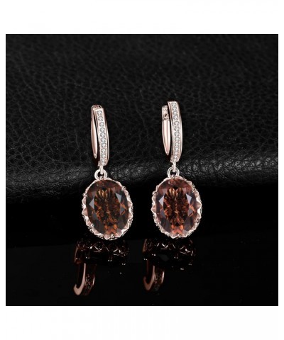 Huge 7.2ct Oval Shape Natural Smoky Quartz Dangle Drop Earrings for Women, 14K Rose Gold Plated 925 Sterling Silver Huggie Ho...