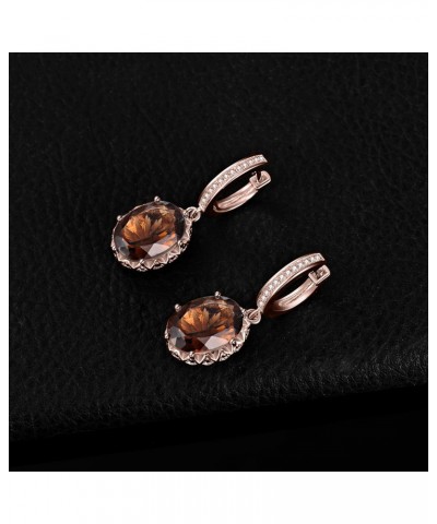 Huge 7.2ct Oval Shape Natural Smoky Quartz Dangle Drop Earrings for Women, 14K Rose Gold Plated 925 Sterling Silver Huggie Ho...