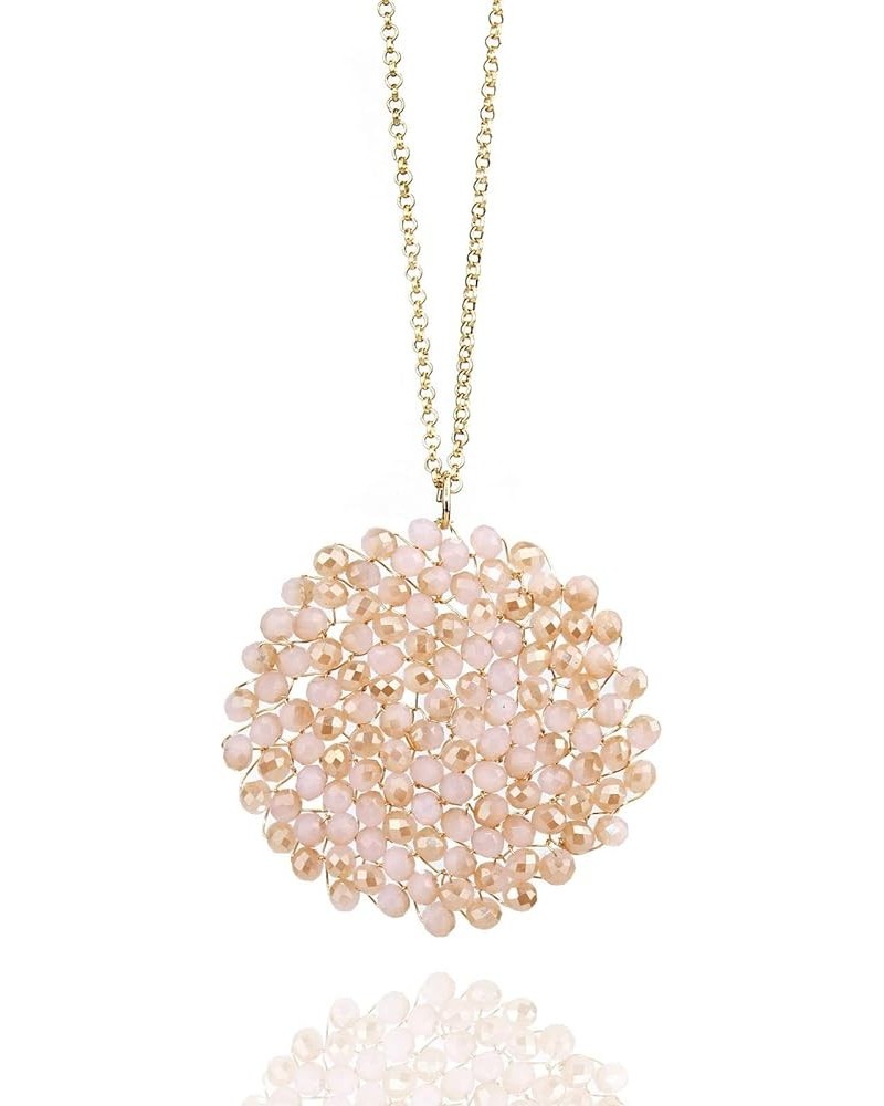 Handmade Glass Crystal Beaded Swirl Disk Circle Pendant Long Necklace for Women Peach $9.89 Necklaces