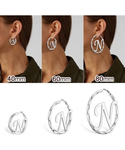 Initial Hoop Earrings Personalized for Women,Custom Letter Hoops Earrings Style Bamboo/Round Tube/Twisted,40/60/80mm,Stainles...