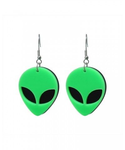 1 Pair of Fashion Funny Cool Neon Green Alien Head Pendant Dangle Drop Earrings Novelty Personalized Cute Cartoon Spaceman Al...