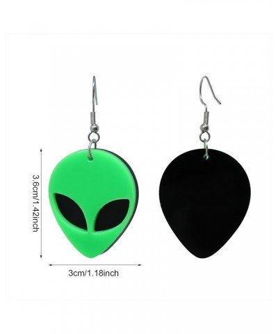 1 Pair of Fashion Funny Cool Neon Green Alien Head Pendant Dangle Drop Earrings Novelty Personalized Cute Cartoon Spaceman Al...