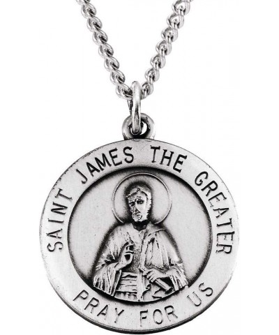 Solid 925 Sterling Silver 18mm Pray for Us St. Saint James Medal Charm Pendant Chain Necklace 18 925 Sterling Silver 18.0 Inc...