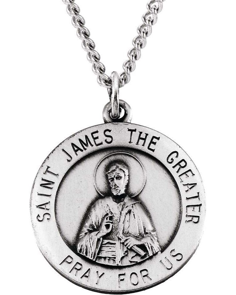 Solid 925 Sterling Silver 18mm Pray for Us St. Saint James Medal Charm Pendant Chain Necklace 18 925 Sterling Silver 18.0 Inc...