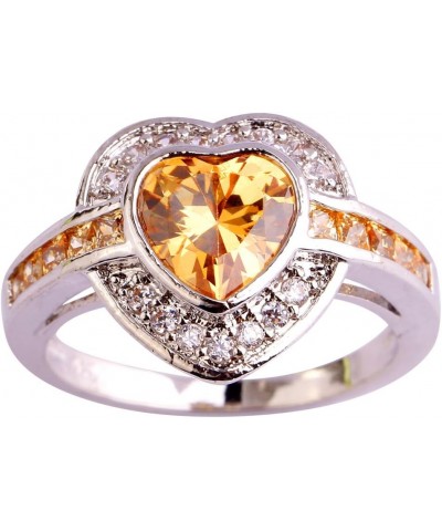 Women's 925 Sterling Silver Plated Heart Shape Created Amethyst and White Topaz Halo Ring Yellow $4.05 Rings