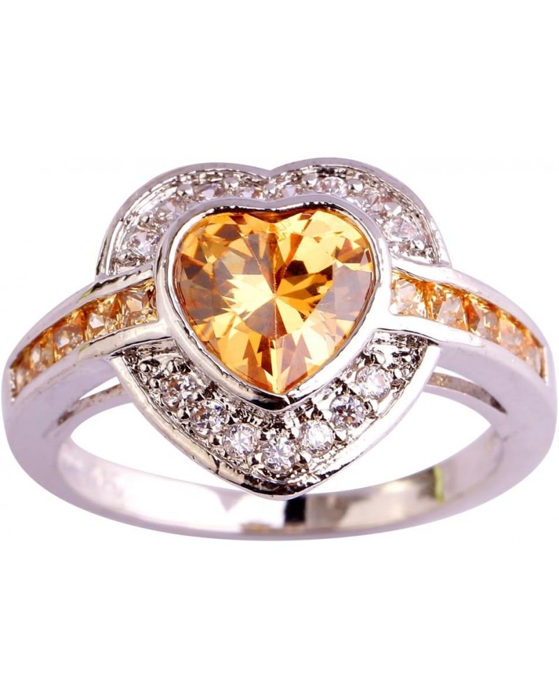 Women's 925 Sterling Silver Plated Heart Shape Created Amethyst and White Topaz Halo Ring Yellow $4.05 Rings