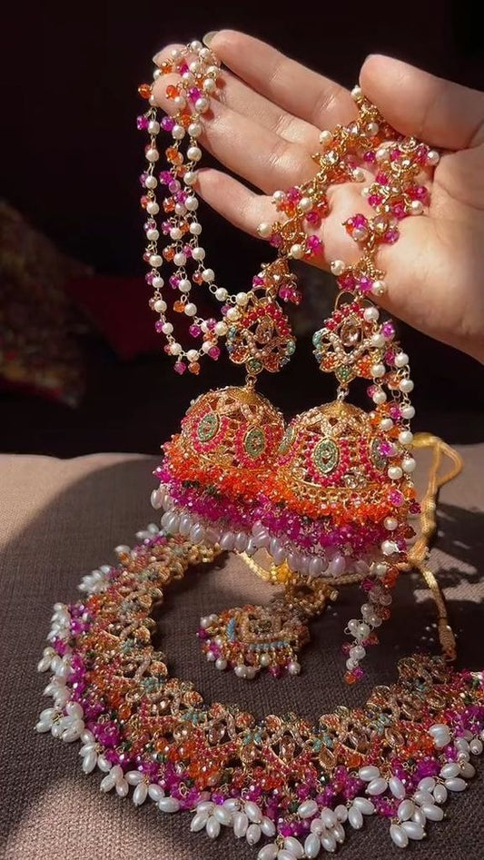 Crsytal Present Designer Jhumka with Moti Necklace Superb Look