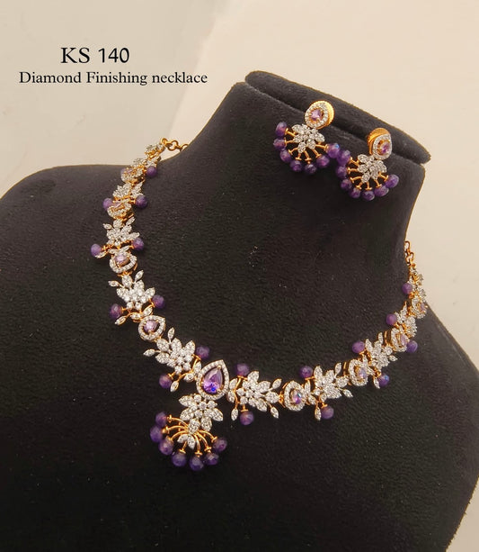 Buy Elegant Rose Gold Polished American Diamond Necklace Set