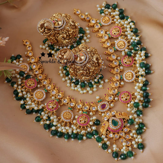Green and Shine Jhumka With Necklace Set