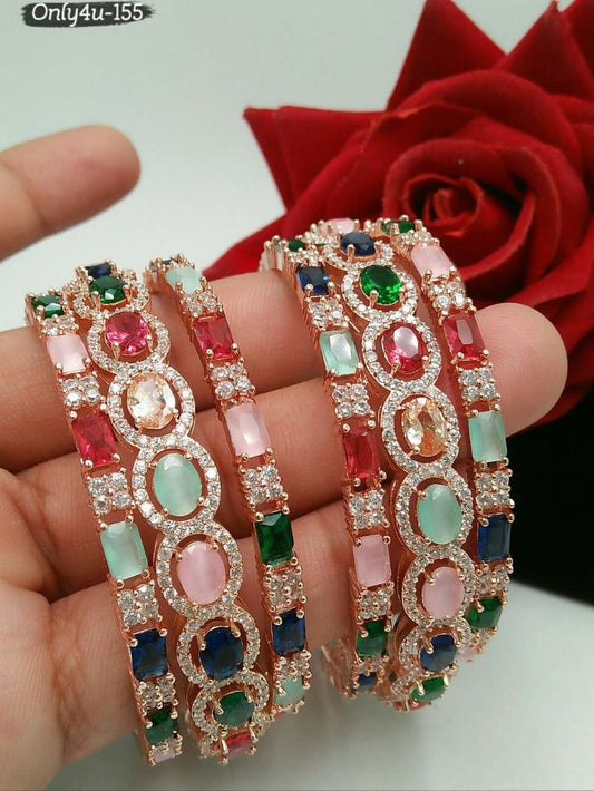 Only For You Bangles Rose Stone Work