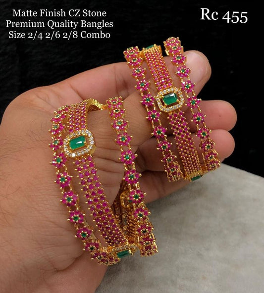 Matte Finished CZ Stone Premium Quality Bangles Set