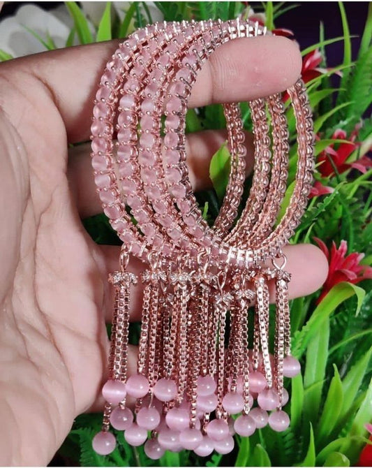 Rose Gold Bangle With Pink Jhummer Look